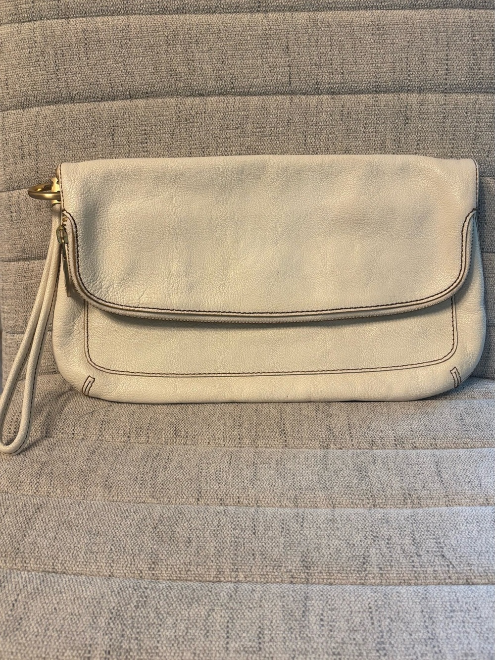Talbots Cream Leather Wristlet Clutch with Gold Hardware